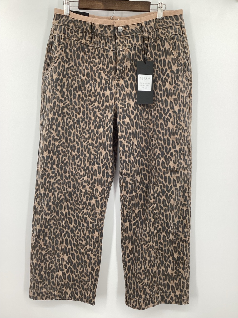 Risen Women's Leopard Print Barrel Cropped Jeans in Tan/Black